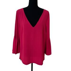 New York & Company Women Pink V-Neck Bell Sleeve Blouse Size M